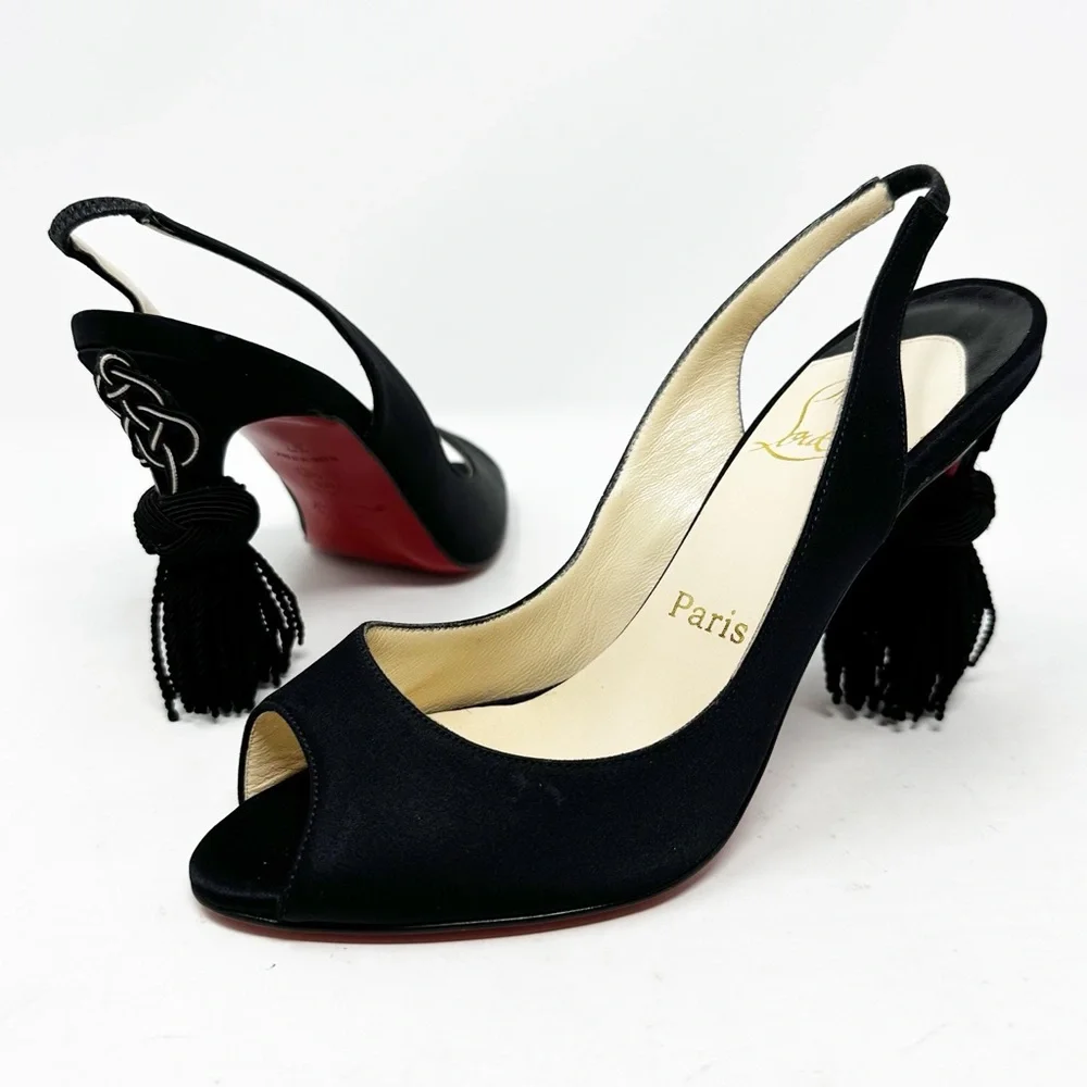 Christian Louboutin Yoyo Satin Tassel Slingback Pumps Size 37 - Picture 2 of 10